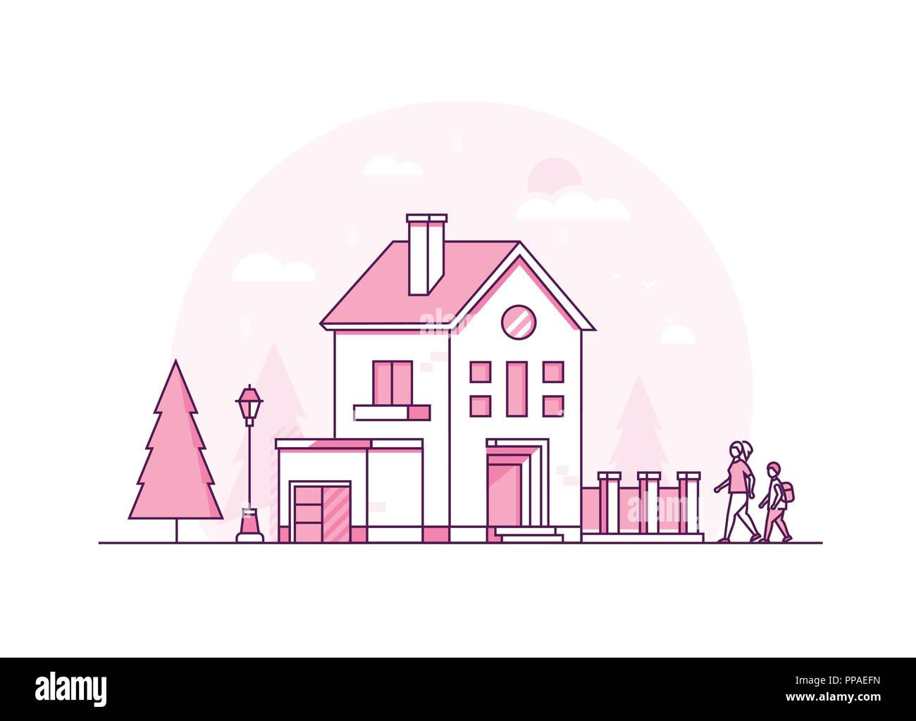 Ferienhaus Haus - thin line Design Vector Illustration Stock Vektor