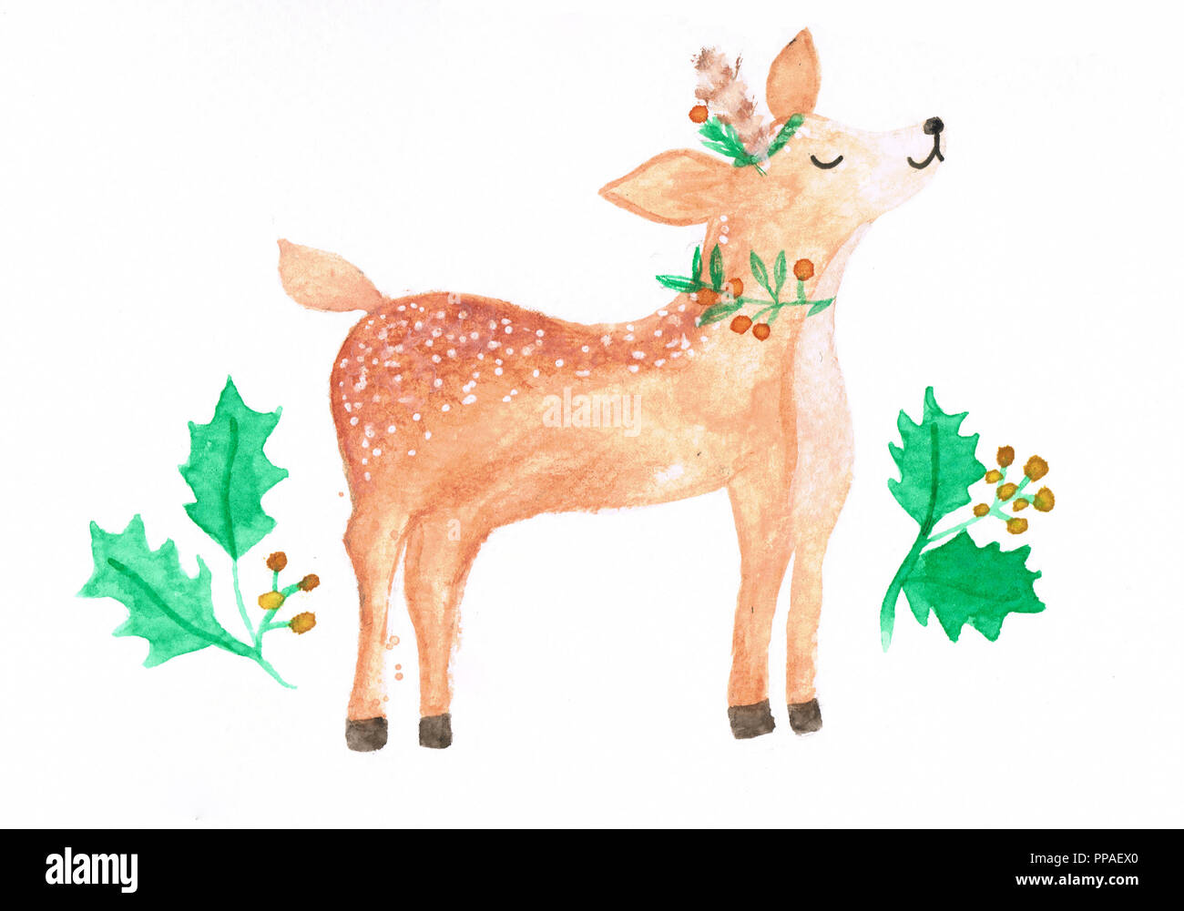 Aquarell Abbildung: cute Deer, Weihnachten themed Stockfoto