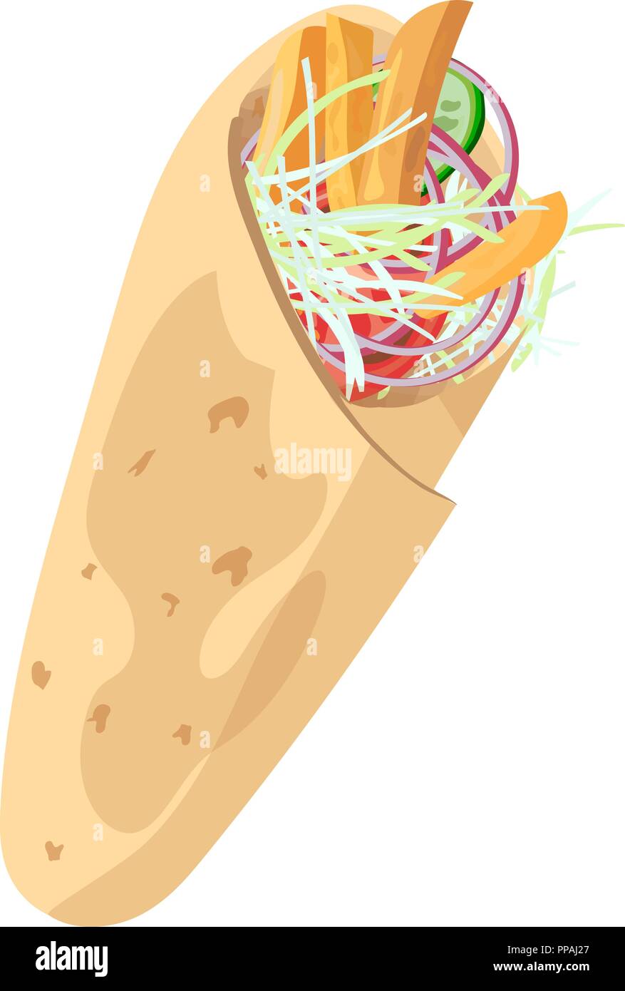 Satz von Fast Food. Döner, Pizza, Fisch und Chips. Vector Illustration Stock Vektor