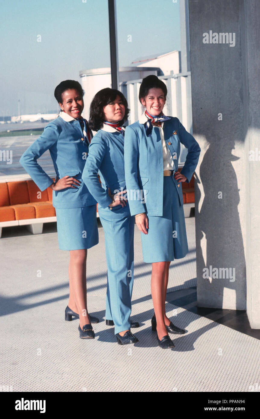 Pan-amerikanische Flugbegleiter Airline Crew, 1970, USA Stockfoto