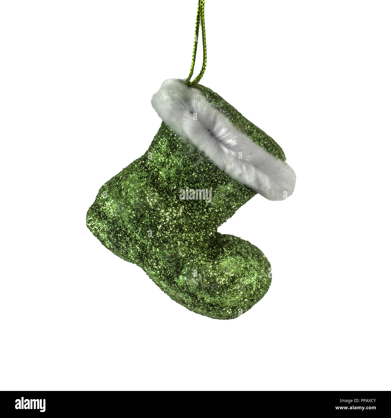 Grüne Farbe Santa Claus boot Ornament auf weißem Hintergrund Stockfoto