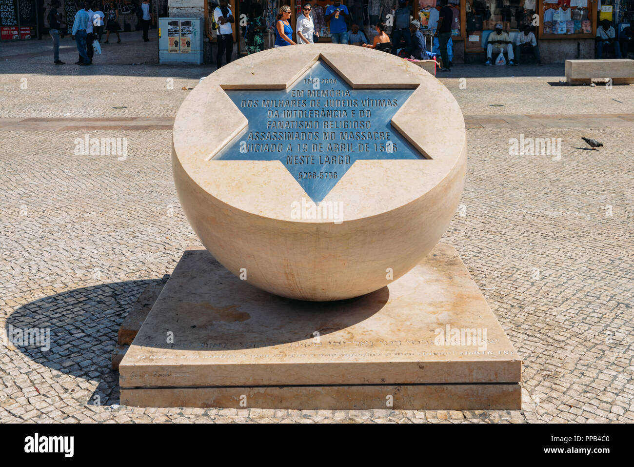 Lissabon, Portugal - Sept 23, 2018: Denkmal für die Opfer der Jüdischen Pogrom am 19. April 1506 in Lissabon, Portugal Stockfoto