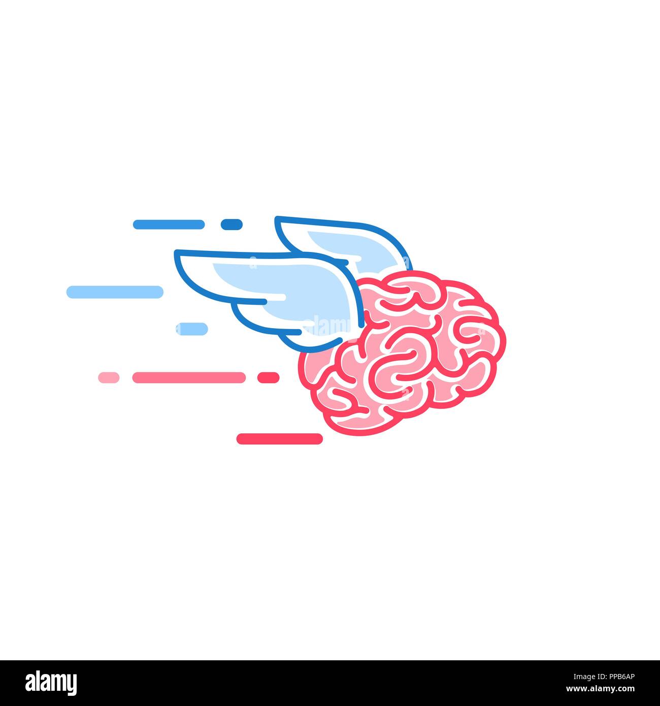 Das Gehirn mit Flügeln fliegt Vector Illustration auf weißem Hintergrund. Gehirne der Träumer Stock Vektor