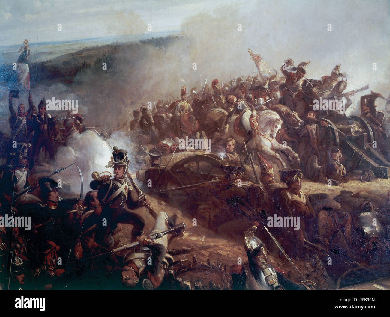 Napoleonischen Kriege. Russische Kampagne. Schlacht von Borodino (7. September 1812) zwischen französischen und russischen Truppen. Öl von Charpentier. Stockfoto
