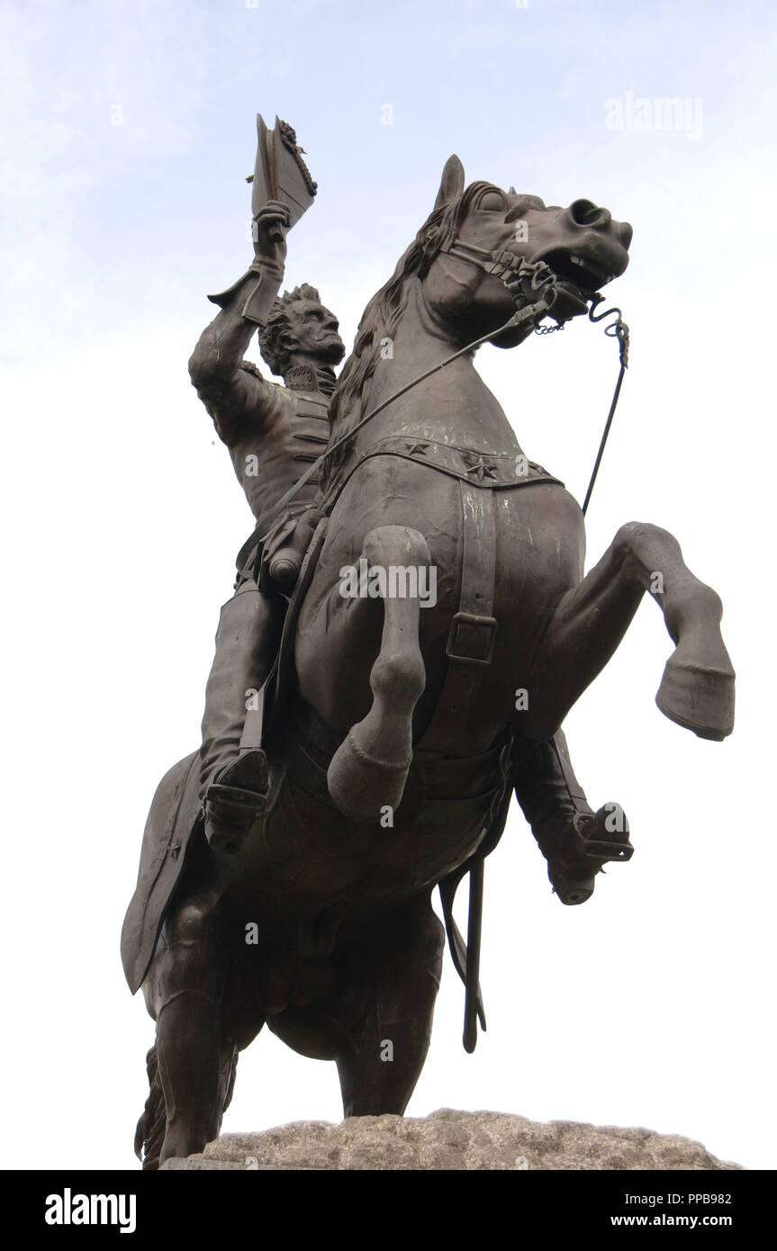 Andrew Jackson (1767-1845). 7. Der Präsident der Vereinigten Staaten. Reiterstandbild in Jackson Square sculpetd von Clark Mills (1810-1883) im Jahr 1856. French Quarter. New Orleans, Louisiana. USA. Stockfoto