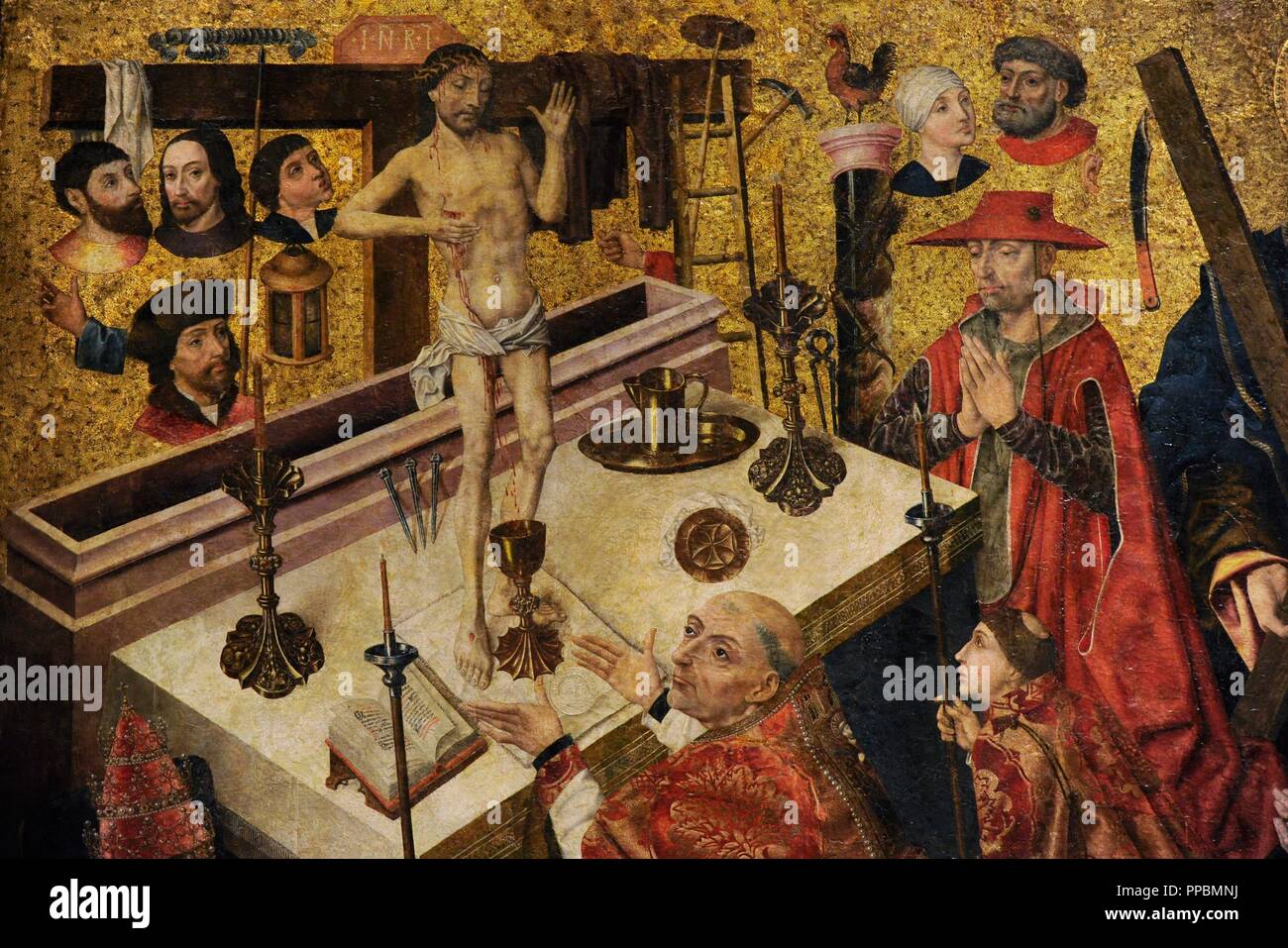 Diego De La Cruz (dokumentiert zwischen 1482-1495). Die Masse der heilige Gregor, vor 1480. Detail. Aus dem Kloster von Fredesval (Provinz Burgos). Nationalen Kunstmuseum von Katalonien. Barcelona. Katalonien. Spanien. Stockfoto