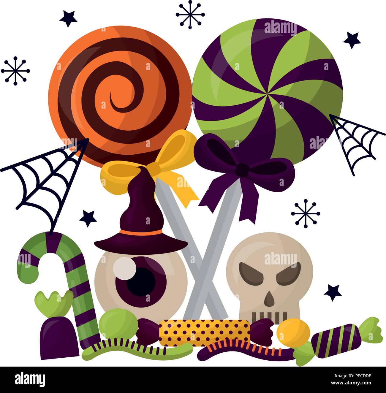 Süße Halloween Süßigkeiten set Symbole Stock Vektor