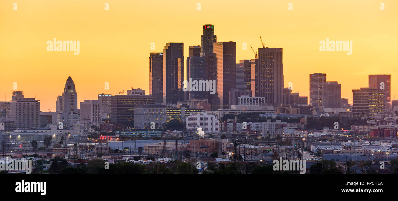 Los Angeles Skyline Sonnenuntergang, Kalifornien, USA. Stockfoto