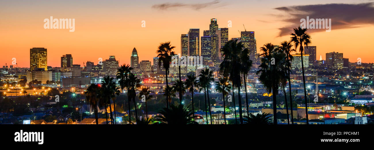 Los Angeles Skyline Sonnenuntergang, Kalifornien, USA. Stockfoto