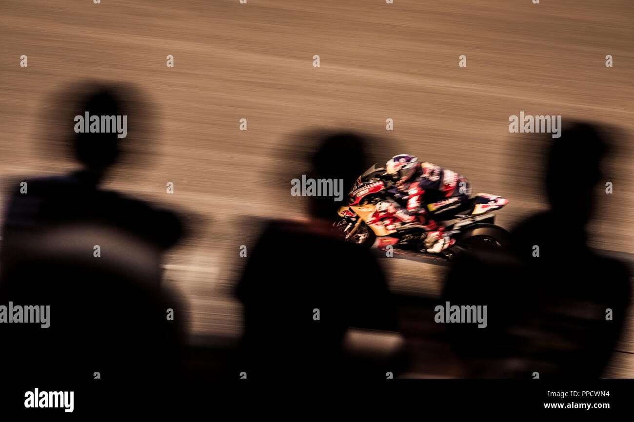 Seitenansicht des Motorrad Racer, Chang Arena, Buriram, Thailand Stockfoto