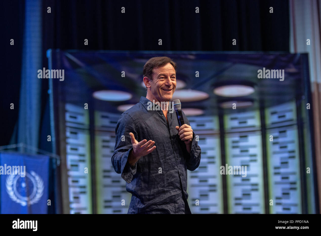 BONN, Deutschland - 19. MAI 2018: Jason Isaacs (*1963, englischer Schauspieler - Harry Potter, Star Trek: Discovery) auf der Fedcon 27, eine viertägige sci-fi-fan Convention Stockfoto