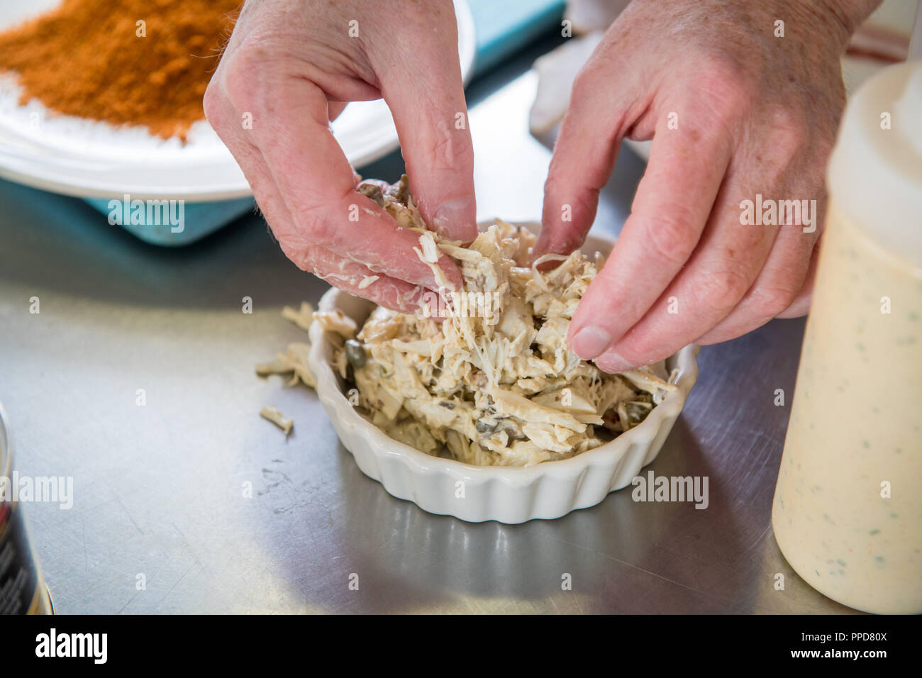 Crab Imperial von Hand gemischt. Stockfoto