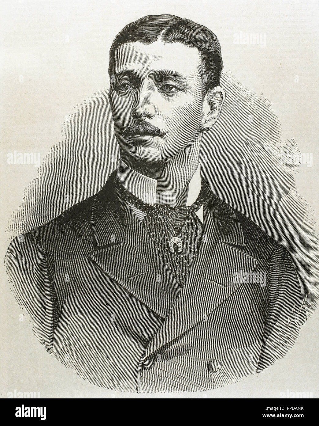 Bonaparte, Eugene Louis Napoleon (1856-1879). Französische Prinz. Sohn von Napoleon III. und Kaiserin Eugenie. Gravur von 'La Ilustracion" (1880) von carretero. Stockfoto