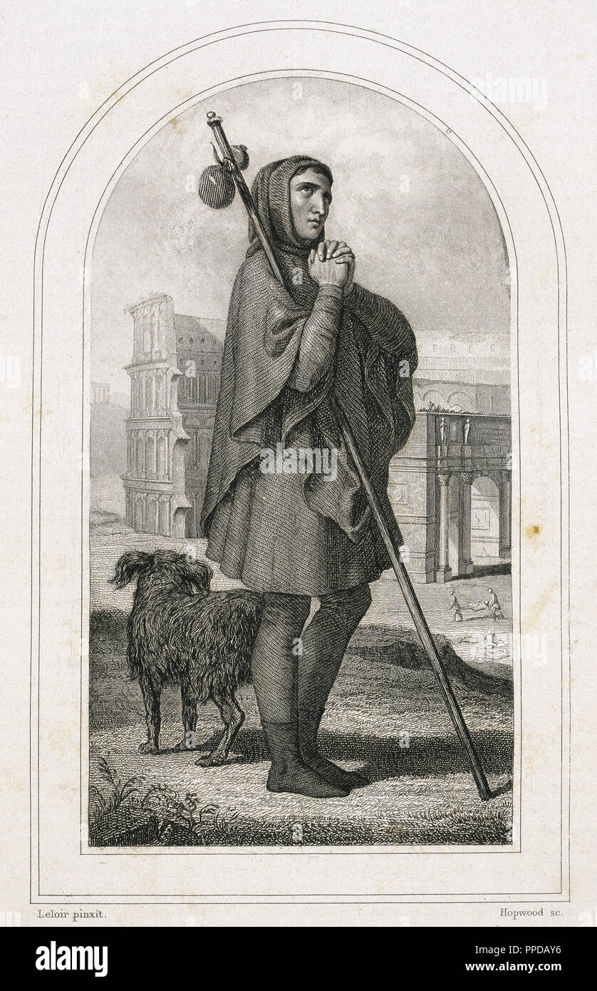 SAN ROQUE. S. XIV. Peregrino francés. Viajó Italia donde se dedicó a la curación de los enfermos de peste. Grabado S. XIX. Stockfoto