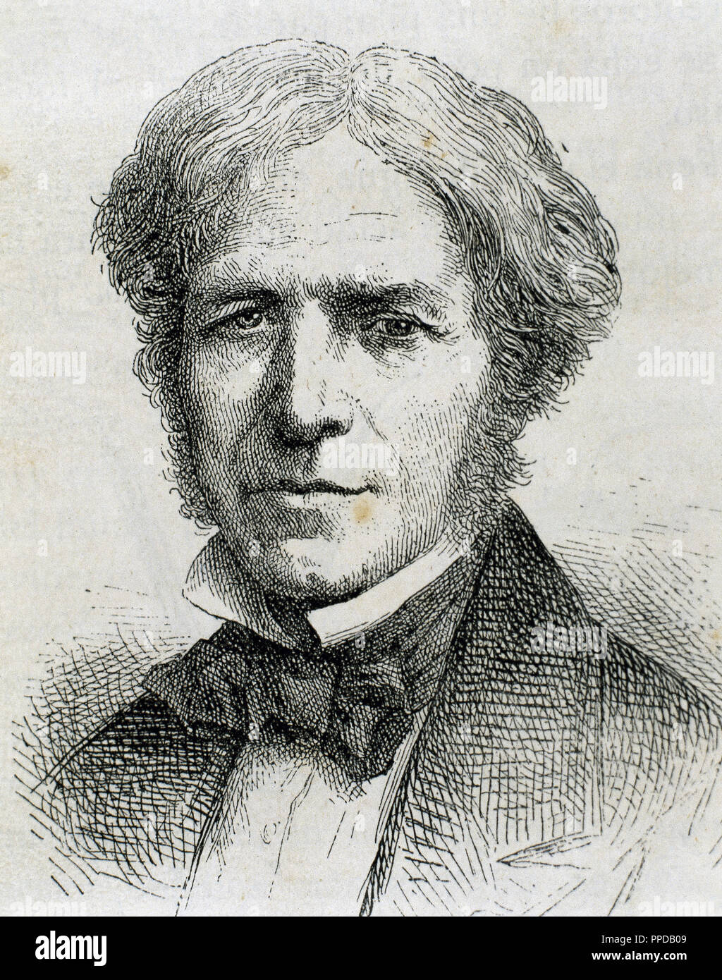 MICHAEL FARADAY (1791-1867). Der britische Physiker und Chemiker, Entdecker der Phänomene der elektromagnetischen Induktion. Kupferstich aus dem 19. Jahrhundert. Stockfoto