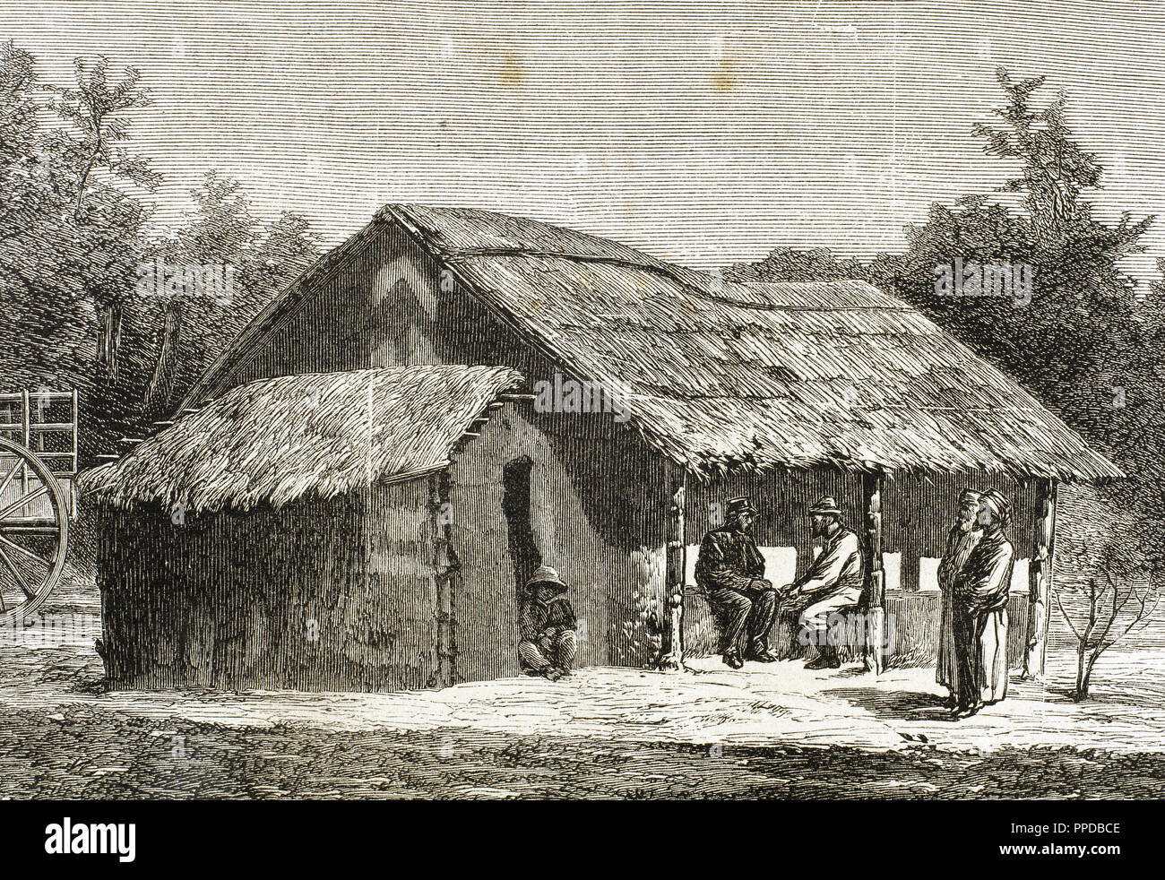 Dr. David Livingstone (1813-1873) Hütte. Scottish Explorer in der Region Ujiji. Gravur "Die spanische und amerikanische Abbildung" (Jahr 1872). Stockfoto