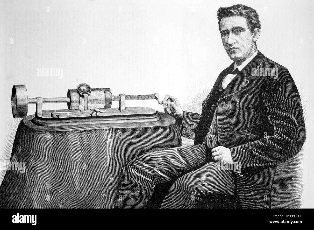 Thomas Alva Edison (1847-1931) In Seinem Labor Mit Diesem Plattenspieler. Amerikanischer  Erfinder Des Phonographen Und Geschäftsmann Stockfotografie - Alamy