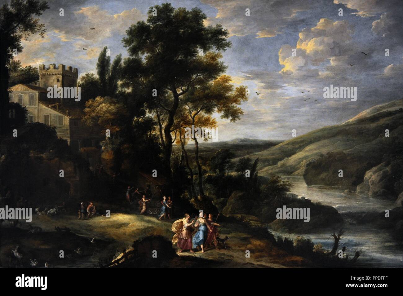 Jan Tilens (1589-1630). Flämischer Maler. Ein Bergtal mit Diana und ihre Nymphen. Gemaldegalerie. Berlin. Deutschland. Stockfoto