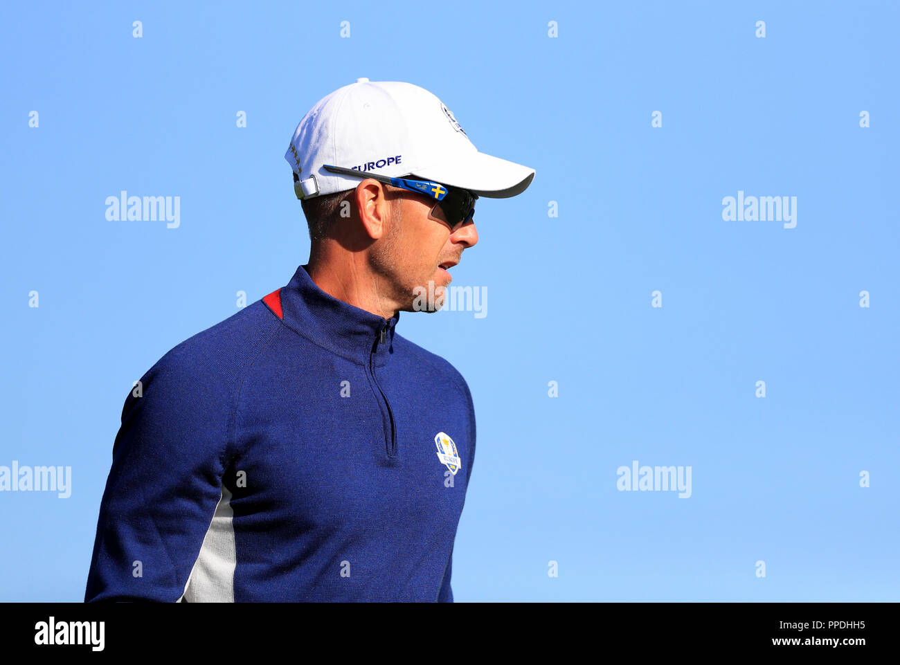 Henrik Stenson vom Team Europe beim zweiten Vortag des Ryder Cup im Le Golf National, Saint-Quentin-en-Yvelines, Paris. DRÜCKEN SIE VERBANDSFOTO. Bilddatum: Dienstag, 25. September 2018. Siehe PA Geschichte GOLF Ryder. Das Foto sollte lauten: Gareth Fuller/PA Wire. Stockfoto