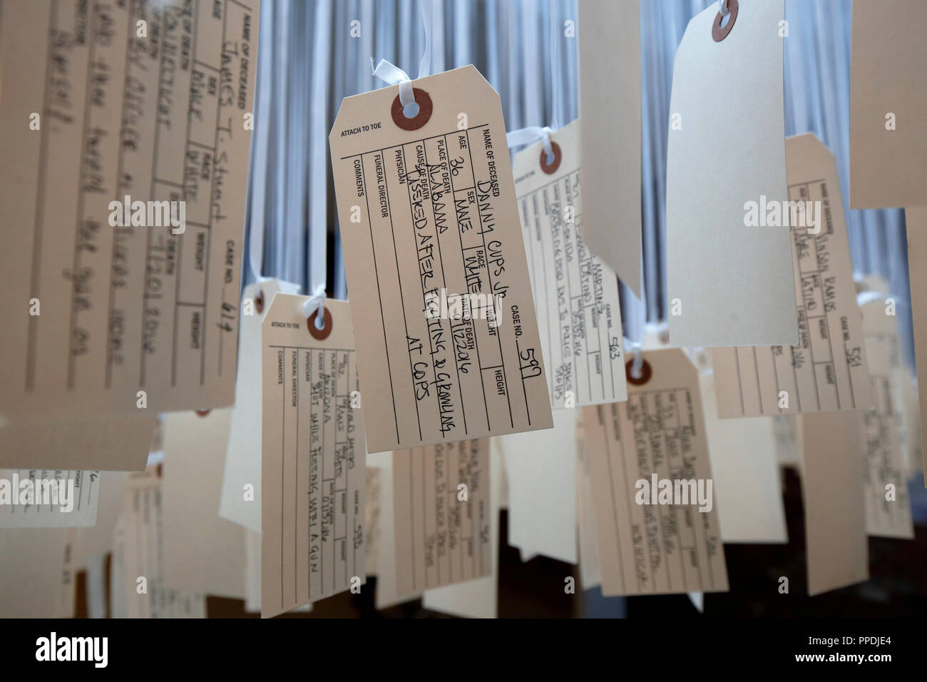 Ann Lewis' und 'Dokumentation jedes Tod in die Hände der Polizei im Jahr 2016, im Museum der Broken Windows durch die Nyclu Stockfoto