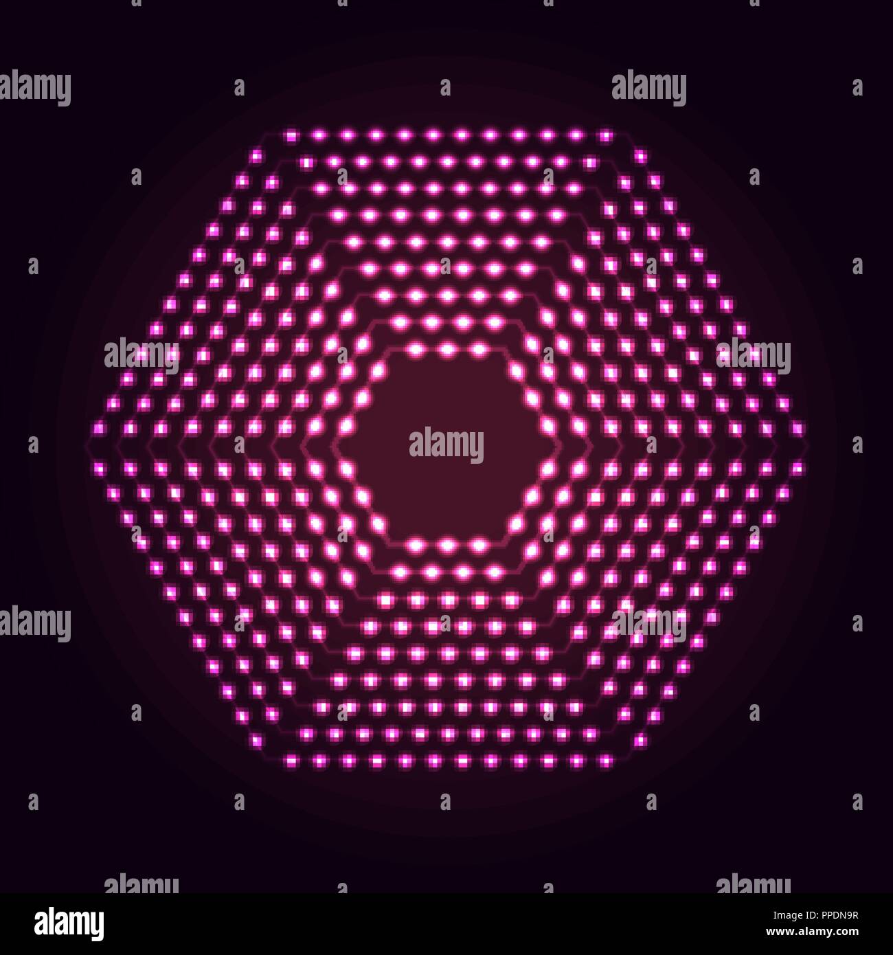 Leuchtenden Punkte und Linien. Hexagon-form abstrakte Neonlichter Hintergrund für Ihr Design Stock Vektor