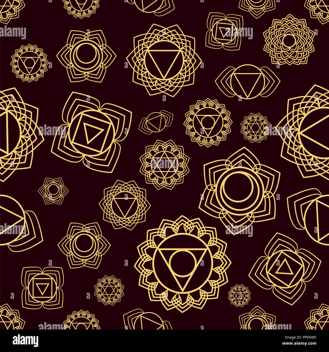 Mandala, nahtlose Tribal Muster indischen Medaillon, Kaleidoskop. Hintergrund böhmische, dekorative ornament Element. Yoga vektor design. 7 chakra Mandalas. Stock Vektor