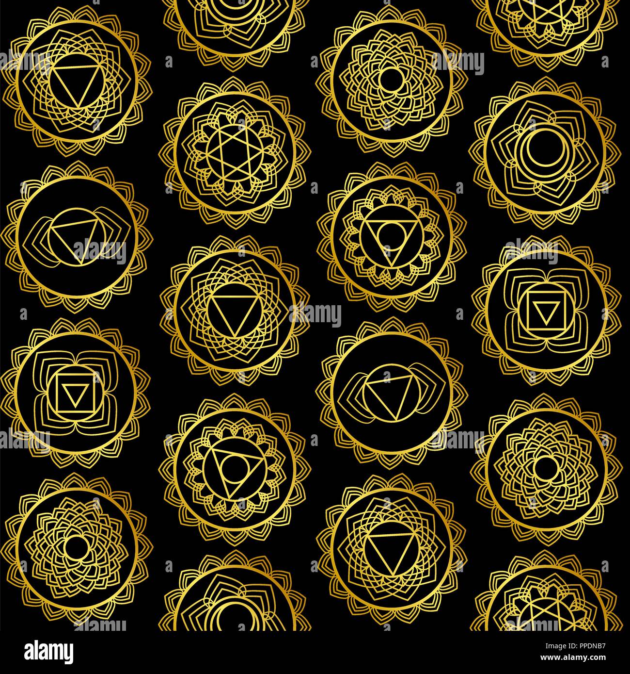 Mandala, nahtlose Tribal Muster indischen Medaillon, Kaleidoskop. Hintergrund böhmische, dekorative ornament Element. Yoga vektor design. 7 chakra Mandalas. Stock Vektor