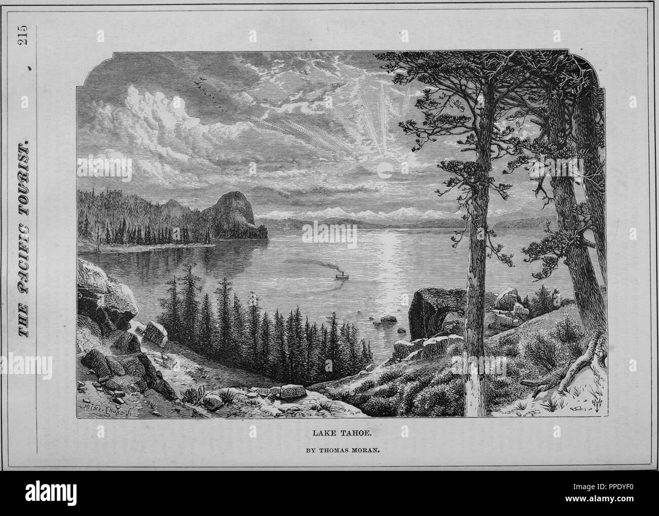 Gravur der Lake Tahoe, der grössten alpinen See in Nordamerika, aus dem Buch "Die Pacific Tourist', 1877. Mit freundlicher Genehmigung Internet Archive. () Stockfoto
