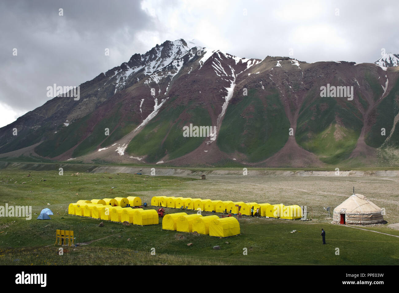 Camp in der Nähe von Peak Lenin (Kirgisistan). Stockfoto