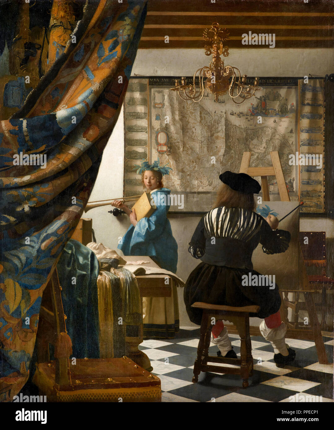 Johannes Vermeer - Die Kunst der Malerei. Circa 1666-1668. Öl auf Leinwand. Kunsthistorisches Museum, Wien, Österreich. Stockfoto
