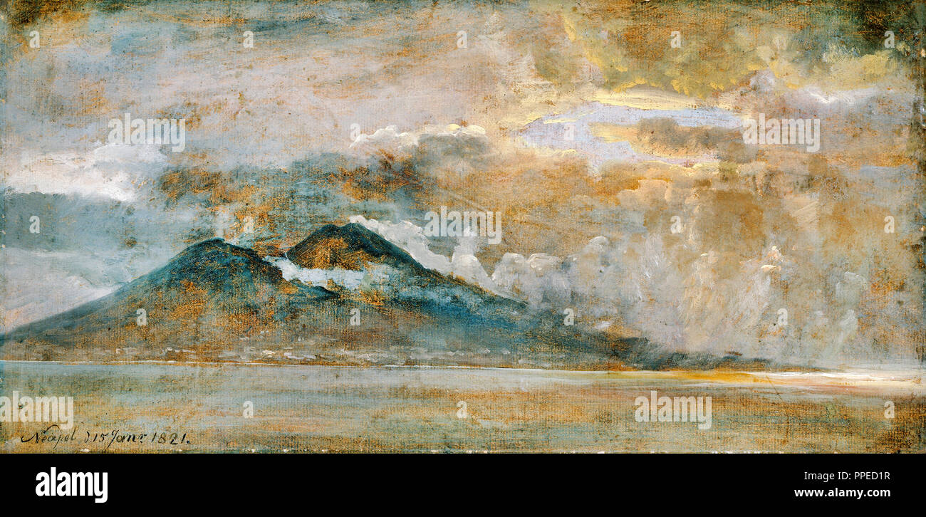 Johan Christian Dahl - Die Bucht von Neapel mit dem Vesuv 1821 Öl auf Papier. National Gallery von Norwegen, Oslo, Norwegen. Stockfoto