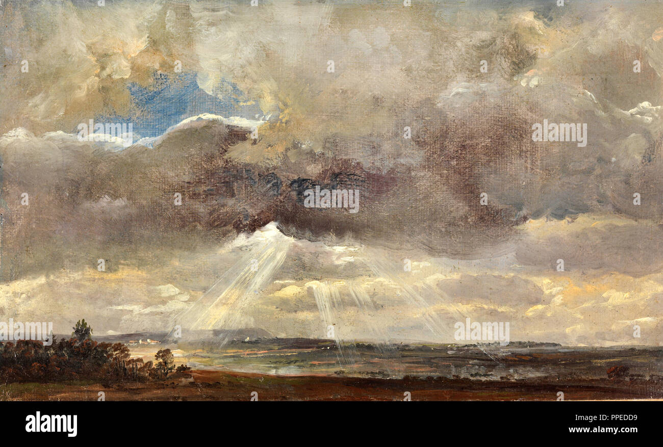 Johan Christian Dahl - Wolken und Sonnenstrahlen über den Windberg in der Nähe von Dresden 1857 Öl auf Leinwand. National Gallery von Norwegen, Oslo, Norwegen. Stockfoto