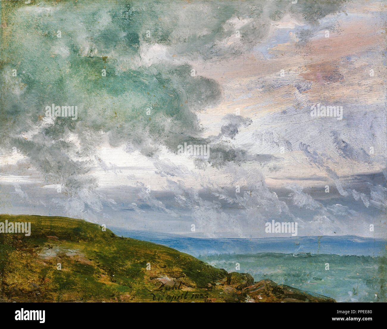 Johan Christian Dahl-Studie von dahintreibenden Wolken 1835 Öl auf Papier. National Gallery von Norwegen, Oslo, Norwegen. Stockfoto