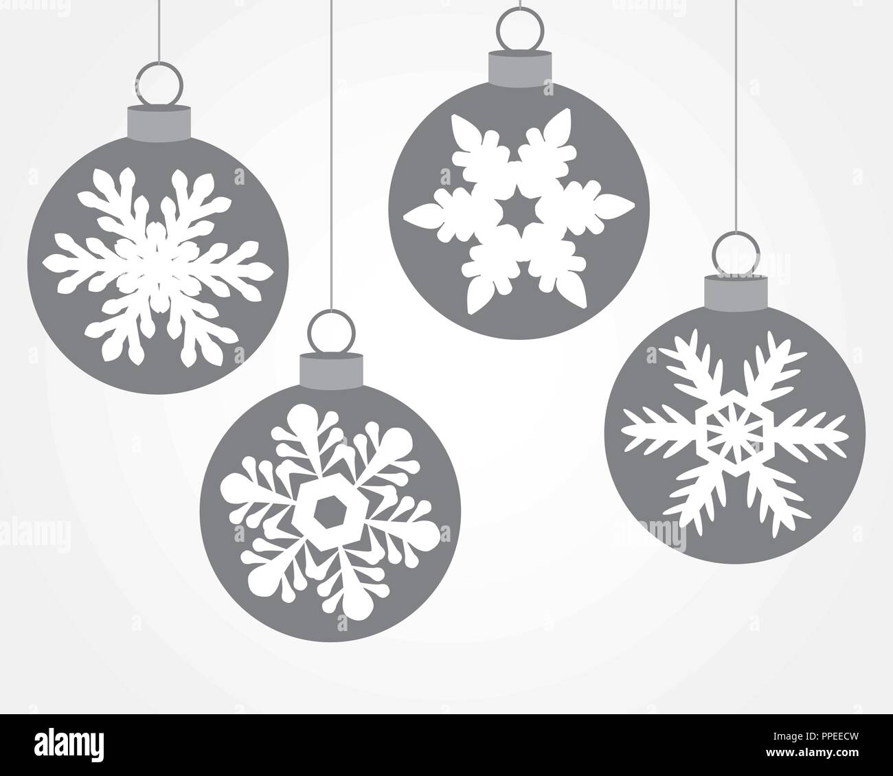 Satz von Weihnachtskugeln geschmückt mit Schneeflocken Stock Vektor