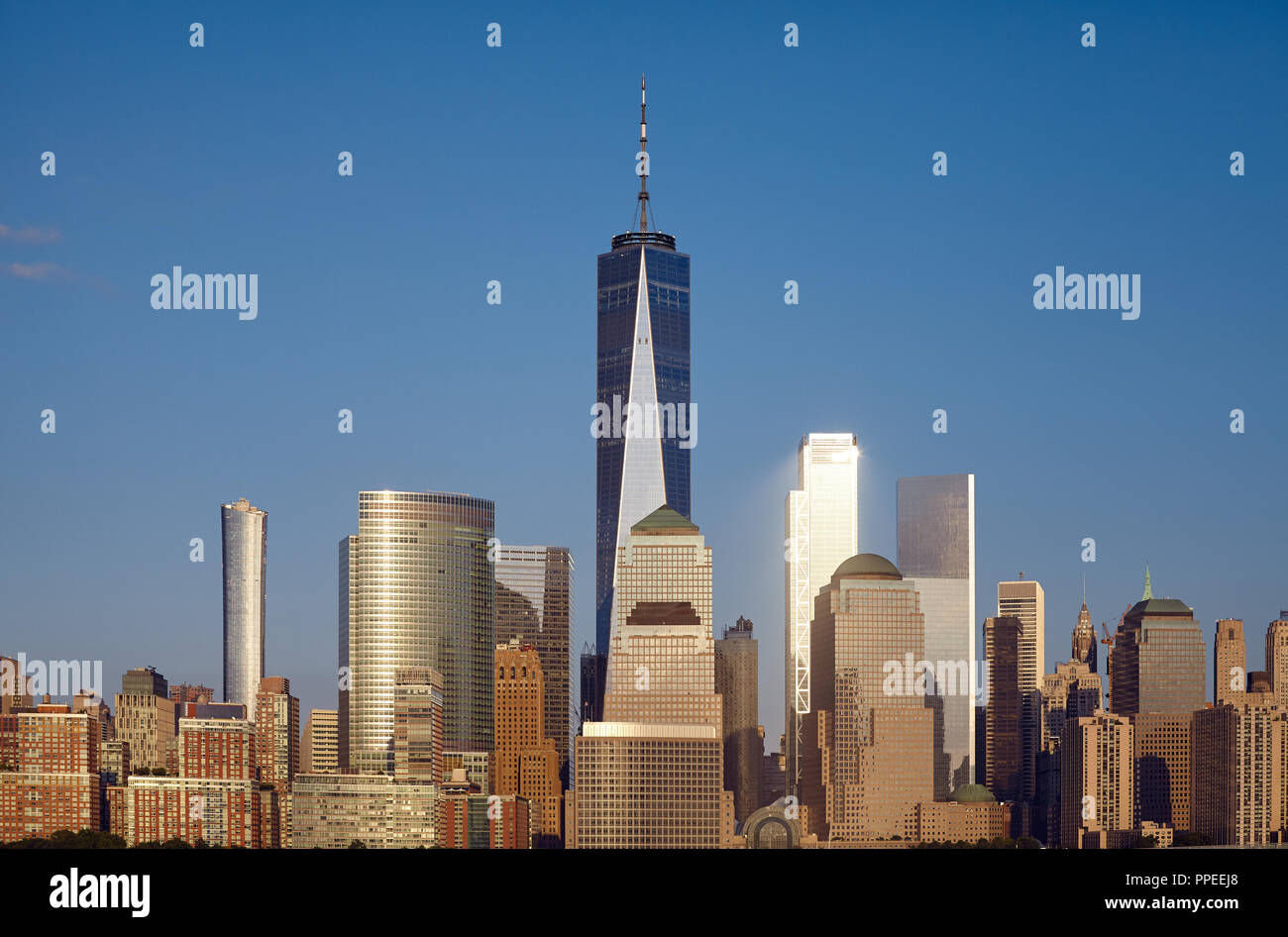 Skyline von New York City bei Sonnenuntergang, USA. Stockfoto