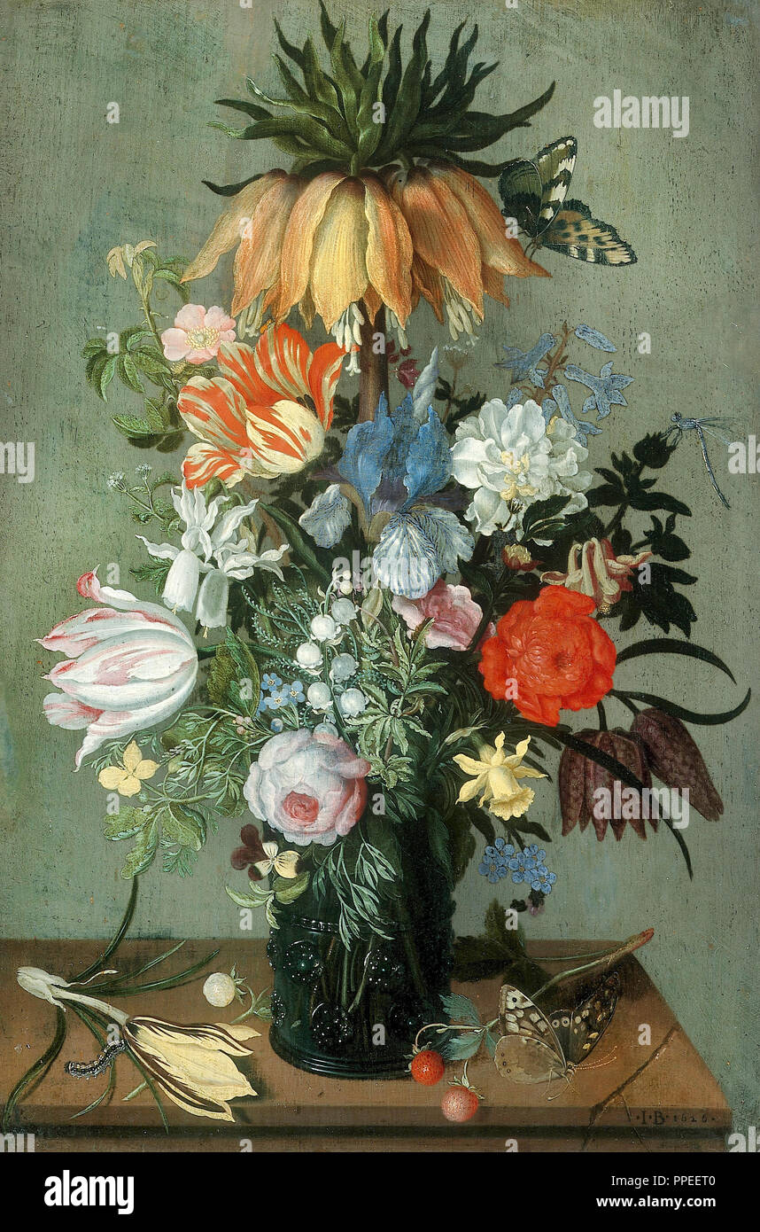 Johannes Bosschaert - Blume Stillleben mit Kaiserkrone 1626 Öl auf Leinwand. Centraal Museum in Utrecht, Niederlande. Stockfoto