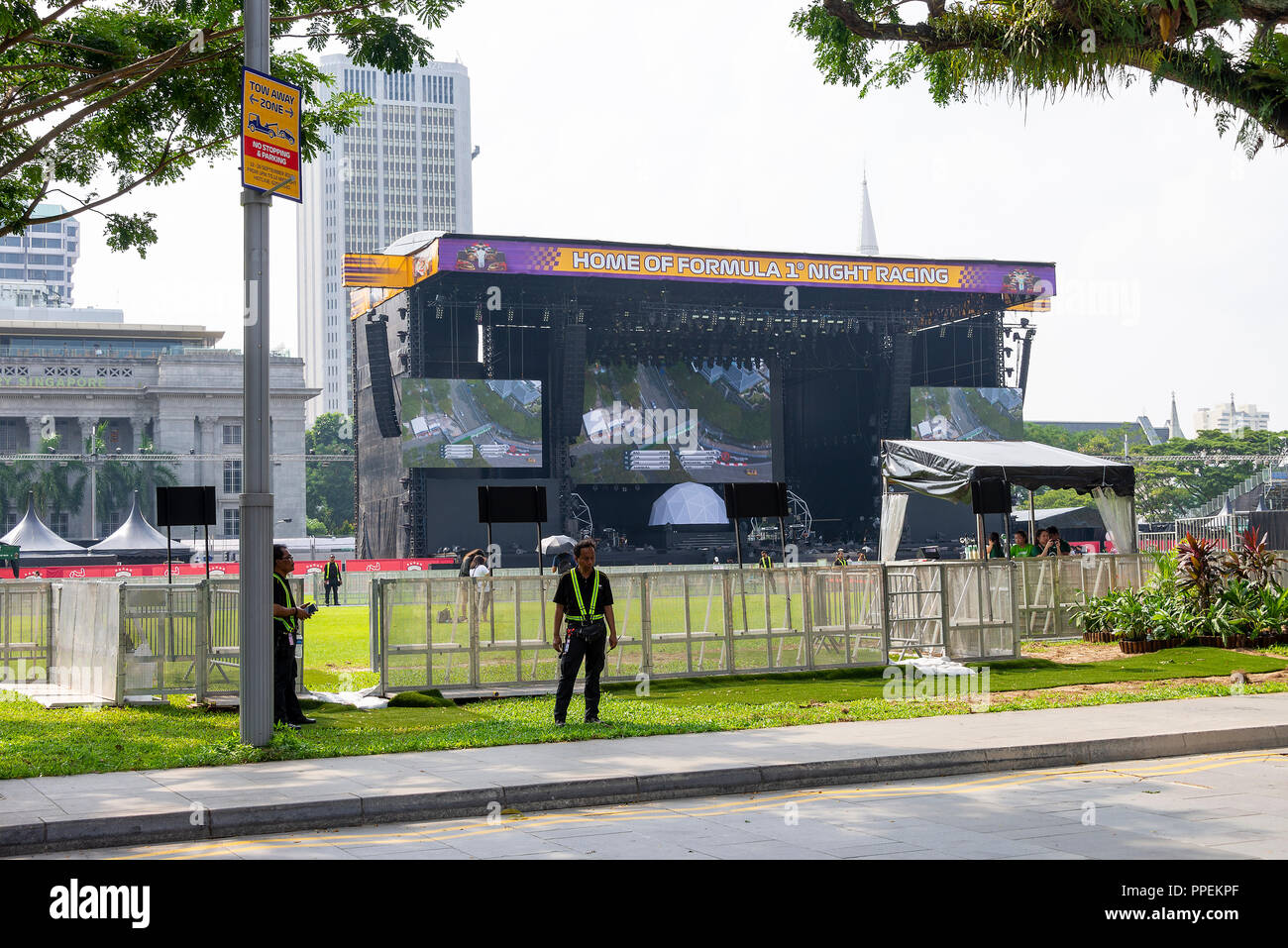 Der Padang Bühne, National Gallery Singapur und Peninsula Plaza Hotel während des Formel 1 Grand Prix von Singapur 2018 Asien Stockfoto