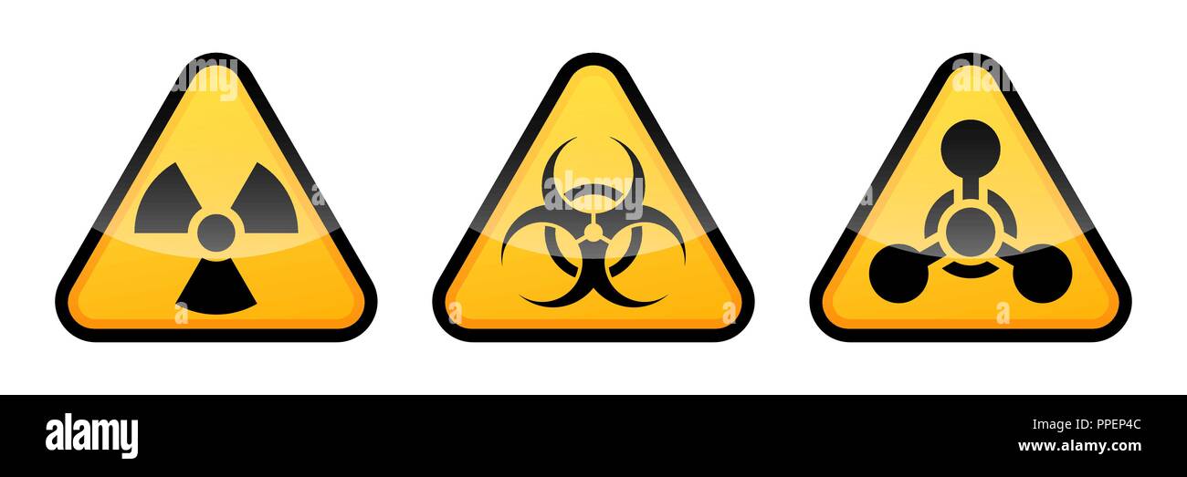 Warnung vektor Zeichen gesetzt. Strahlung, Biohazard Zeichen, chemische Waffen unterzeichnen. Warnzeichen Stock Vektor