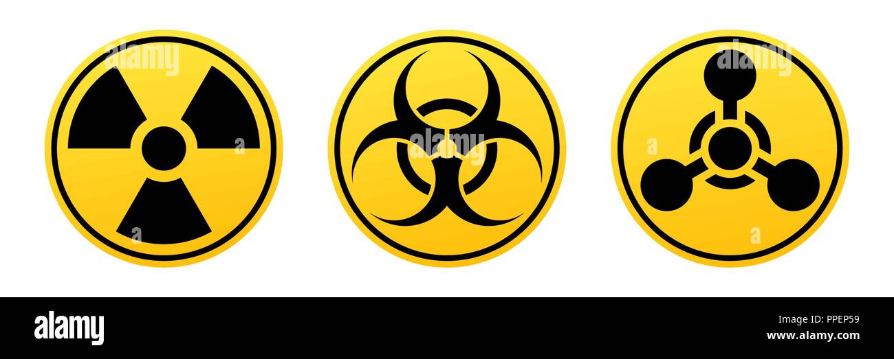 Gefahr vektor Zeichen. Strahlung, Biohazard Zeichen, chemische Waffen unterzeichnen. Warnzeichen Stock Vektor
