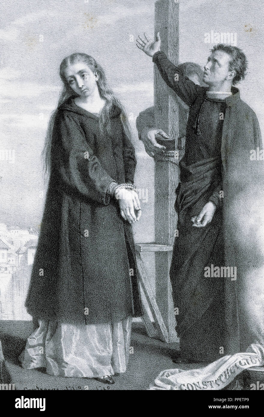 Mariana Pineda (1804-1831). Spanische Heldin für die liberale Sache im 19. Jahrhundert. Mariana Pineda auf das erdrosseln. Lithographie von Contreras. Stockfoto