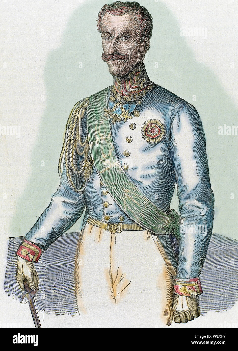 Charles Albert (Turin 1798 - Porto, Portugal, 1849). Der König von Sardinien (1831-1849). Eine konstitutionelle Monarchie (1848). Er abgedankt zugunsten seines Sohnes Victor Emmanuel II. Gravur. Stockfoto