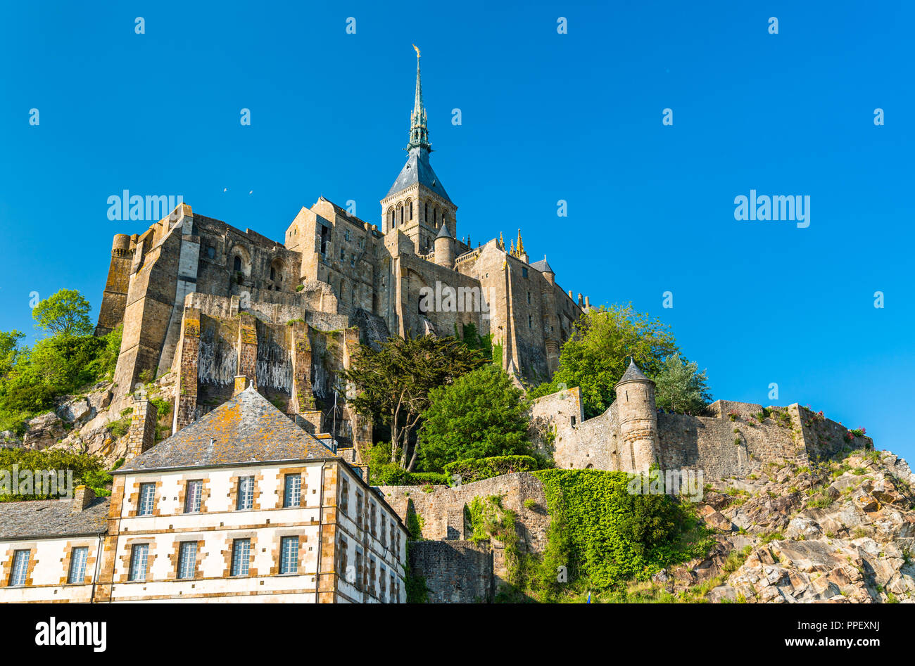Blick auf den Mont-Saint-Michel, einem berühmten Abtei in der Normandie, Frankreich Stockfoto
