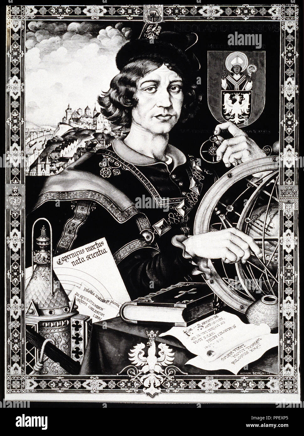 Nicolas Copernicus, polnischen Astronomen, Vater der modernen Astronomie, geschrieben 'De Revolutionibus" beweisen die Sonne zum Mittelpunkt des Universums 1530. Stockfoto