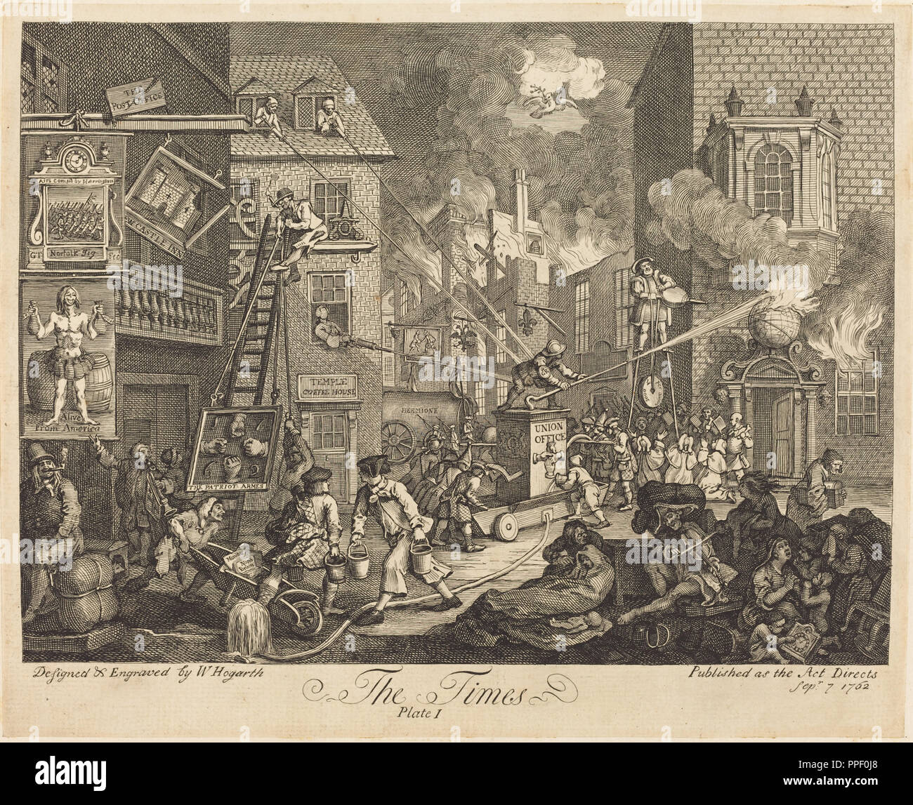 Die Zeiten, pl.1. Stand: 1762. Medium: Radierung und Gravur. Museum: Nationalgalerie, Washington DC. Autor: William Hogarth. Stockfoto