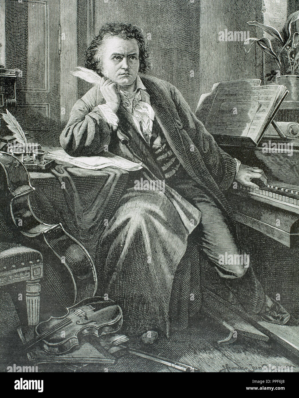 BEETHOVEN, Ludwig Van (Bonn 1770-Wien, 1827). Deutscher Komponist. XIX Jahrhundert Gravur. Stockfoto