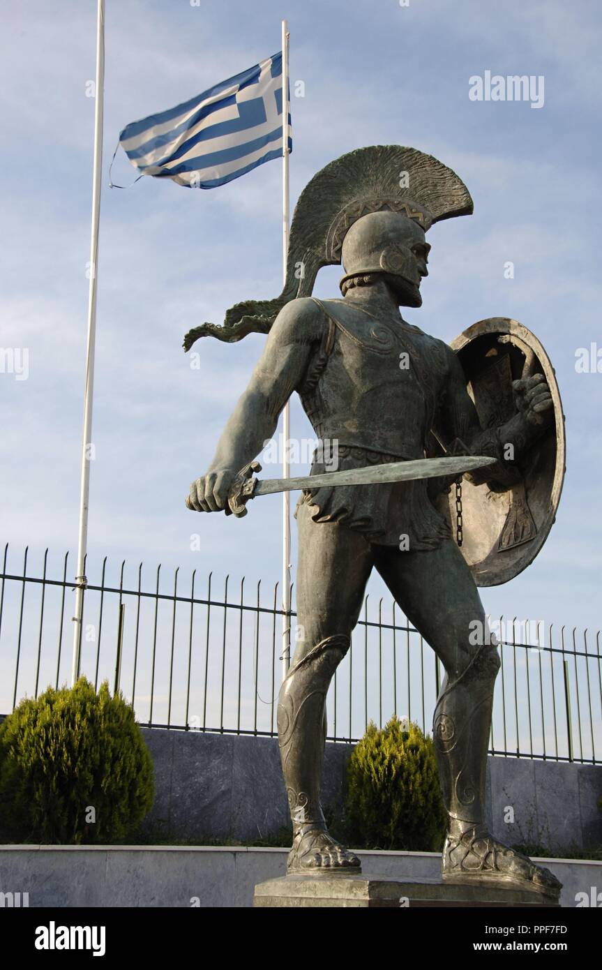 Leonidas I (gestorben 480 v. Chr.). Auch bekannt als Leonidas die Brave war ein griechischer Held - König von Sparta, das 17 Der Agiad Linie König von Sparta [. Leonidas ich bemerkenswert ist für seine Führung in der Schlacht von Thermopylae. Monument de Leonidas errichtet im Jahre 1968. Sparta. Griechenland. Stockfoto