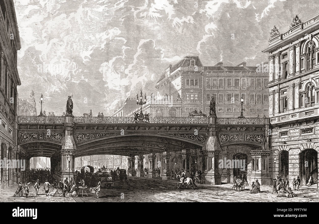 Viadukt Holborn, London, England hier im 19. Jahrhundert. Von London Bilder, veröffentlicht 1890. Stockfoto