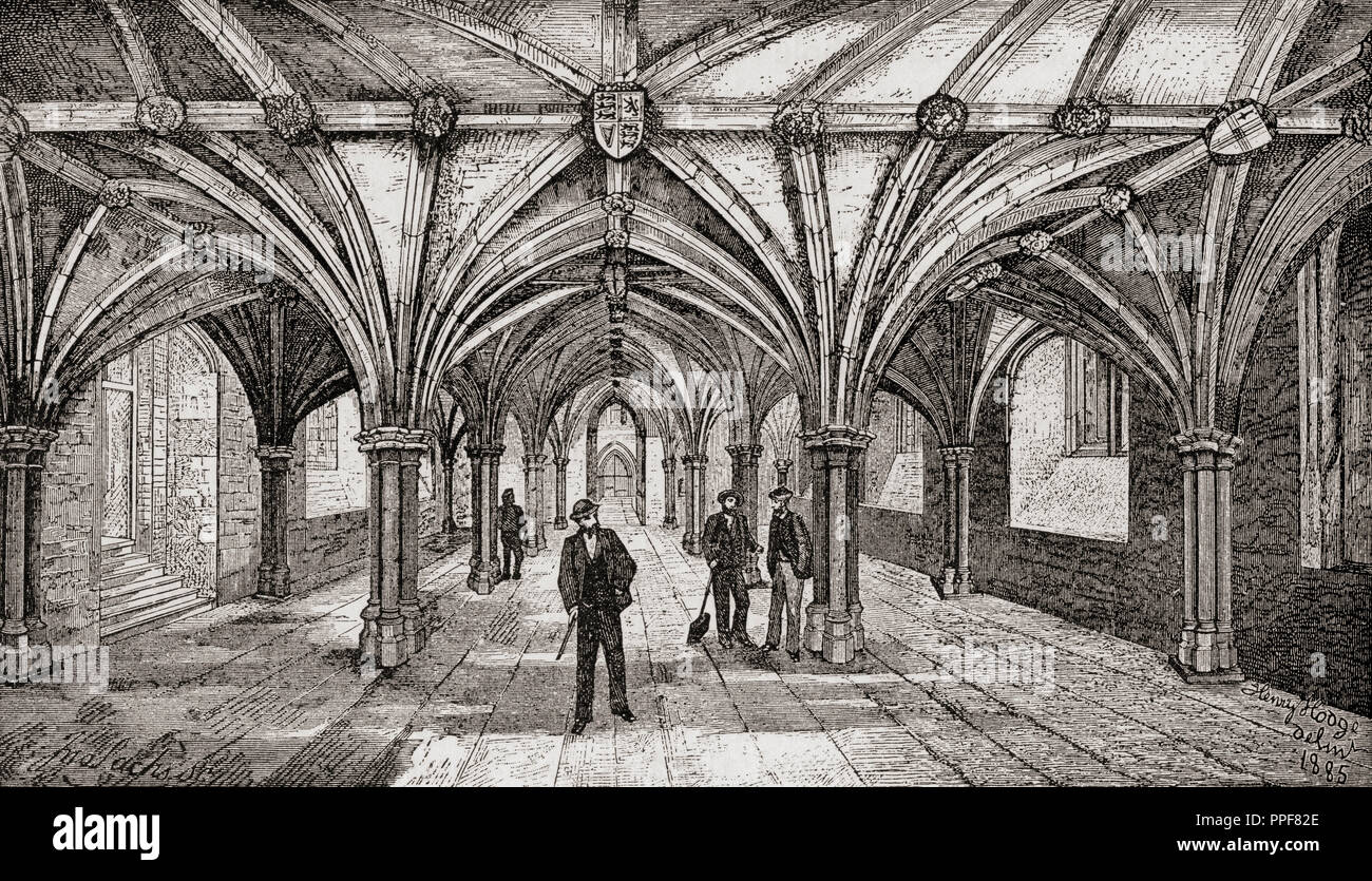 Die mittelalterliche Krypta der Guildhall in London, England, im 19. Von London Bilder, veröffentlicht 1890. Stockfoto