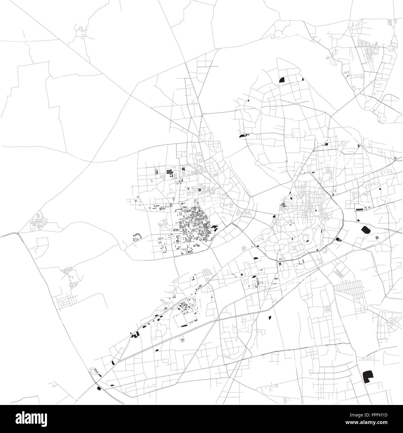 Karte von Surat, Gujarat, Satelliten-, schwarzen und weißen Karte. Straße Verzeichnis und Stadtplan. Indien Stock Vektor