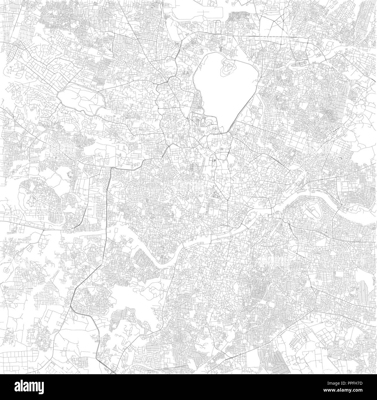 Karte von Hyderabad, Telangana, Satelliten-, schwarzen und weißen Karte. Straße Verzeichnis und Stadtplan. Indien Stock Vektor